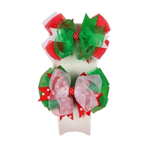 Fermagli natalizi con fiocchi multistrato in organza a pois rosso verde e bianco