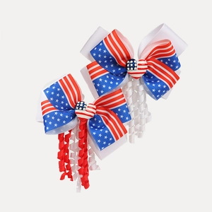 Paar USA Patriotische Haarschleifen mit Korker-Bändern und Stern-Herz für den 4. Juli
