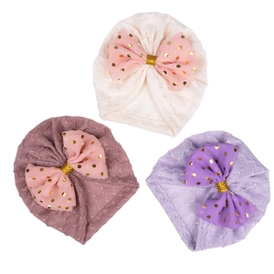 Lot de 3 turbans pour bébé en maille dentelle avec nœuds en tulle crème rose et mauve
