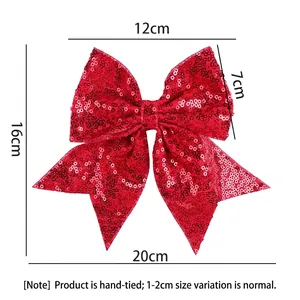 Sparkling red sequin oversized bow hair clip for girls with precise size measurements