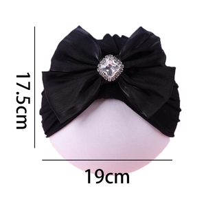 Guide des tailles pour turban bébé noir avec grand nœud et décoration en strass chic