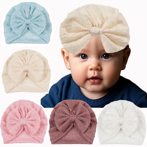 Chapeau de Turban pour Nouveau-Né en Polyestère Doux Jacquard Grand Nœud Bandeau Bébé Bonnet Enfant Accessoire de Coiffure Mignon