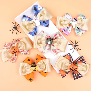 Barrettes à Nœud Halloween en Polyester Avec Décoration de Citrouille Fantôme en Résine pour Enfants Filles