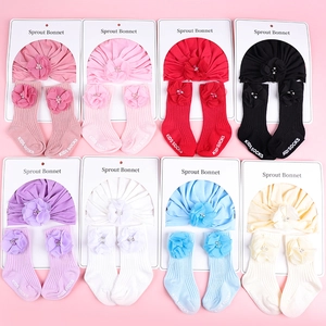 Bonnet Turban Et Chaussettes Pour Bébé Fleurs Künstliche Perles Strass Tricot Doux Accessoires Pour Nouveau-nés Cadeau Bébé