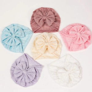 Lot de 6 bonnets turban pour bébé en tricot doux avec grands nœuds coloris pastel