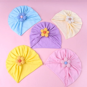 Five-piece set of newborn baby knot turbans with fabric flowers in soft knit fabric