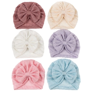 Lot de 6 bonnets en tricot pour nouveau-nés avec grands nœuds en couleurs pastel