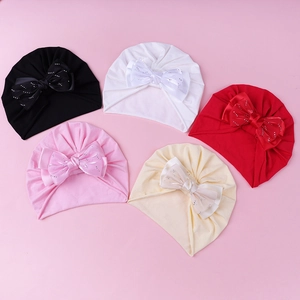 Lot de 5 turbans pour bébé en coton avec grands nœuds en strass colorés variés