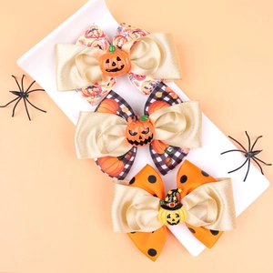 Lot de barrettes à nœud Halloween avec motifs citrouille et breloques en résine Jack