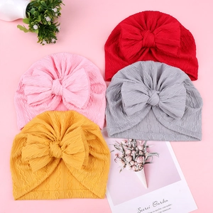 Bonnet Turbant Bébé Fille Côtelé Doux Grand Nœud Bonnet de Naissance Turbant pour Photographie Tenue Quotidienne