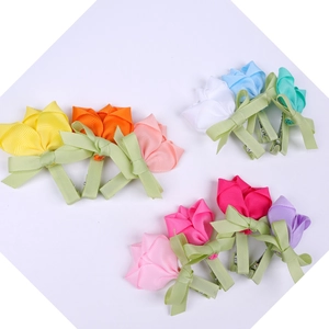 Lot de barrettes à fleurs tulipes en ruban pour filles avec dix couleurs pastel variées