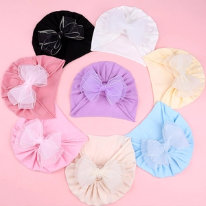 Sweet baby lace sun hat with double organza bows in eight colorful elastic headband styles