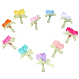 Lot de 10 barrettes à cheveux tulipes colorées en ruban gros-grain pour filles