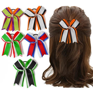 Grote Grosgrain Lint Strik Haarspeld Voor Meisjes Gestreepte Patroon Strass Centrum Handgemaakte Zoete Haaraccessoires