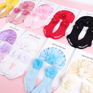 Ensemble bonnet à fleurs et chaussettes pour nouveau-né de 0 à 12 mois, coloris variés