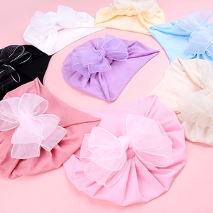 Sweet baby lace turban hat with large double bows available in multiple pastel colors