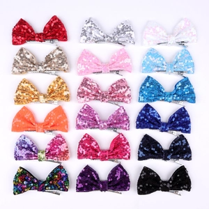 Set of 18 colorful 4-inch sequin bow hair clips with metal alligator clips for girls