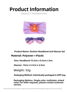 Détails du bandeau bébé en jacquard violet avec fleur et lunettes de soleil en forme de cœur