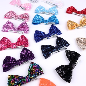 Colorful 4-inch sequin bow hair clips set for girls, sparkling hair accessories on white