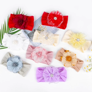 Lot de 8 bandeaux bébé élastiques avec grandes fleurs en maille jacquard en couleurs assorties