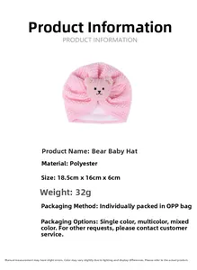 Detailed view of pink waffle knit baby bear hat with polyester material specifications
