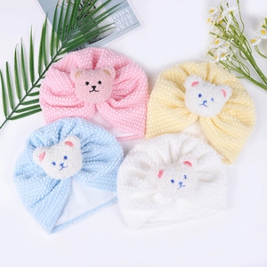 Newborn baby winter bear beanies in pink yellow blue and white soft bubble fleece fabric