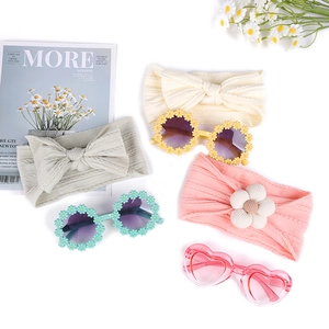 Détails des bandeaux bébé en jacquard avec lunettes de soleil assorties pour enfant