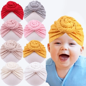 Soft Polyester Baby Turban Hat With Flower Knot Ribbed Knit Donut Headwrap For Infant Toddler Girls Daily Photography Accessory