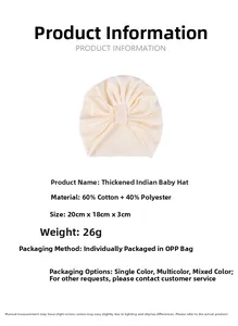 Detailed size specifications for cream thick cotton blend infant indian pleated hat