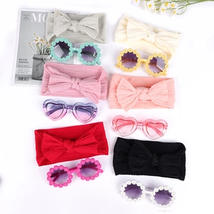 Bandeaux bébé en tricot torsadé et lunettes de soleil en forme de fleur pour enfant
