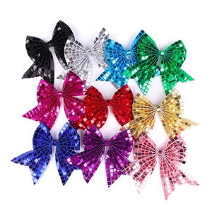 Detailed set of 10 colorful glitter bow hair clips for girls party and cheerleader hair accessories