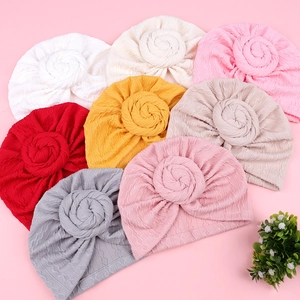 Infant turban hats in 8 colors with donut knot detail, soft elastic knit beanies for babies