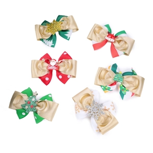 Barrettes à Cheveux Nœuds de Noël Faits à la Main pour Enfants Femmes Père Noël Sapin de Noël Renne Nœud Paillettes Épingles à Cheveux de Fête