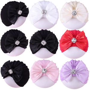 Lot de turbans en coton pour bébé avec grand nœud en strass en neuf couleurs variées