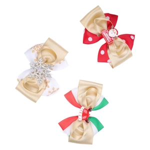 Lot de 3 mini barrettes nœuds de Noël avec motifs Père Noël et renne festif