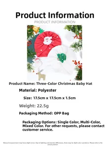 Detailed specs for festive baby turbans showing polyester material and dimensions