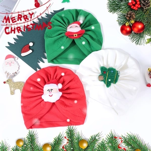 Christmas themed baby hats set in red, green, and white with 3D cartoon ornaments
