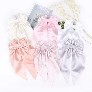 Barrettes à double nœud en satin extra longues avec strass en six couleurs pastel