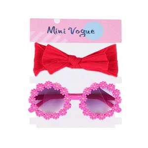 Ensemble bandeau à nœud rouge et lunettes de soleil marguerite rose pour tout-petits