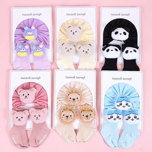 Detail view of 6-color baby cotton sets with cute 3D cartoon animal hats and socks