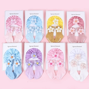 Ensemble turban et chaussettes en coton à fleurs pour bébés filles en couleurs pastel