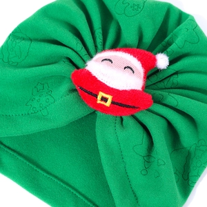 Green Christmas baby turban with 3D Santa Claus plush and tree patterns