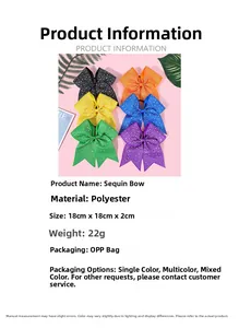 Polyester hair bows in six colors featuring all-over glitter sequins for party styling