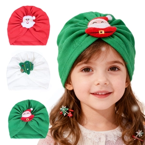 Christmas Baby Turban Hat With 3D Santa Claus And Christmas Tree Cartoon Infant Turban For Toddler Warm Soft Polyester Beanie