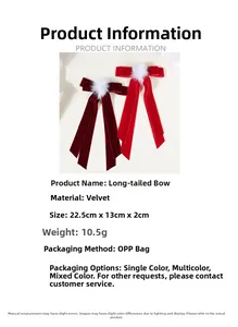 Detail view of large velvet bow hair clip with plush pompom and product dimensions