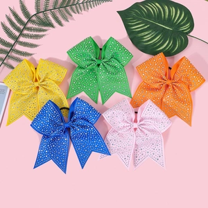 Five-piece colorful bow hair ties with sparkling rhinestones for girls and parties
