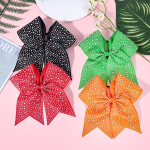 Cute girls' hair clips with large rhinestone bows in black, green, red, and orange colors