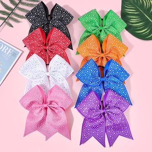 8Pcs set of large rhinestone bow hair clips in vibrant colors for girls' party wear