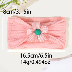 Tableau détaillé des tailles pour bandeau bébé tricoté rose avec dimensions et poids