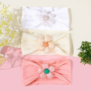 Lot de 3 bandeaux en maille élastique pour bébé avec fleurs décoratives à cinq pétales